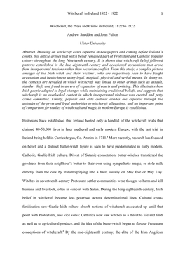 Witchcraft, the Press and Crime in Ireland, 1822 to 1922∗