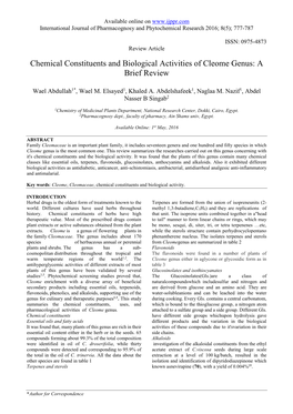 Chemical Constituents and Biological Activities of Cleome Genus: a Brief Review