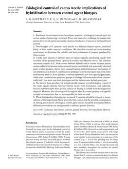 Biological Control of Cactus Weeds: Implications of Hybridization