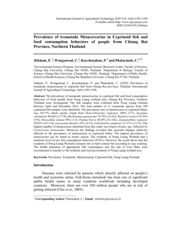 Prevalence of Trematode Metacercariae in Cyprinoid Fish and Food Consumption Behaviors of People from Chiang Rai Province, Northern Thailand