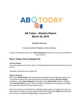 AB Today – Election Report March 22, 2019