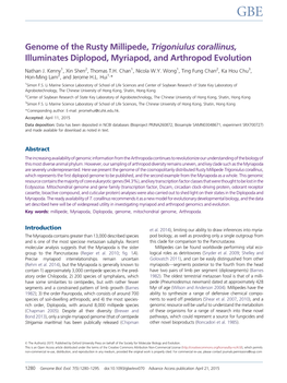 Genome of the Rusty Millipede, Trigoniulus Corallinus, Illuminates Diplopod, Myriapod, and Arthropod Evolution