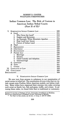 Indian Common Law: the Role of Custom in American Indian Tribal Courts (Part II of II)*