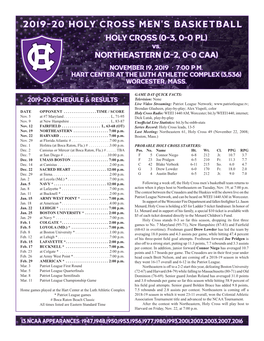 2019-20 Holy Cross Men's Basketball Holy Cross Season Box Score (As of Nov 14, 2019) All Games