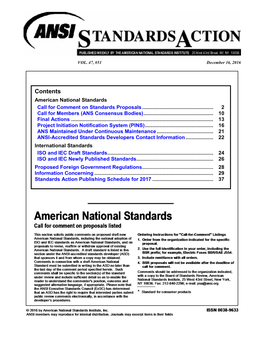 Contents American National Standards Call for Comment on Standards Proposals