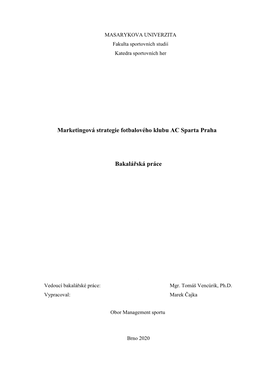 Marketingová Strategie Fotbalového Klubu AC Sparta Praha