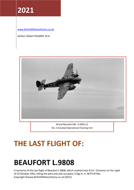 The Last Flight of Beaufort L.9808, Which Crashed Near R.A.F