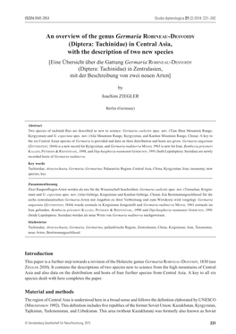 An Overview of the Genus Germaria Robineau-Desvoidy (Diptera: Tachinidae) in Central Asia, with the Description of Two New Species