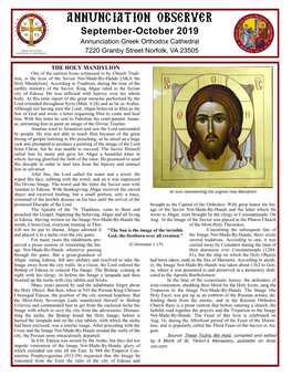 ANNUNCIATION OBSERVER September-October 2019 Annunciation Greek Orthodox Cathedral 7220 Granby Street Norfolk, VA 23505