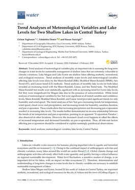 Trend Analyses of Meteorological Variables and Lake Levels for Two Shallow Lakes in Central Turkey
