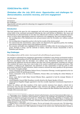 CEADZ Brief No. 4/2018 Zimbabwe After the July