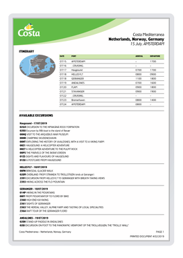 Costa Mediterranea Netherlands, Norway, Germany 15 July, AMSTERDAM