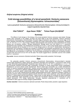 Cold Storage Possibilities of a Larval Parasitoid, Venturia Canescens (Gravenhorst) (Hymenoptera: Ichneumonidae)1