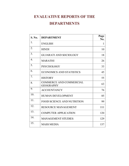 Evaluative Reports of the Departments