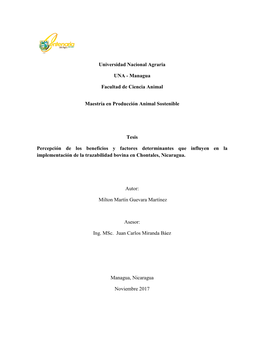 Managua Facultad De Ciencia Animal Maestría En