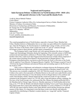 Indo-European Defense Architecture in North Konkan (1510 - 1818 A.D.) with Special Reference to the Vasai and Revdanda Forts