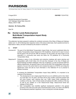 Re: Domtar Lands Redevelopment Multi-Modal Transportation Impact Study Addendum #1
