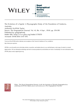 The Evolution of a Capital. a Physiographic Study of the Foundation of Canberra, Australia Author(S): Griffith Taylor Source: the Geographical Journal, Vol