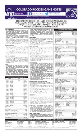 Colorado Rockies Game Notes