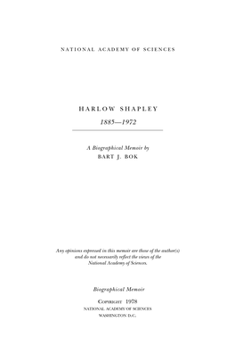 HARLOW SHAPLEY November 2,1885-October 20,1972