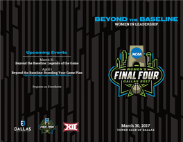 Beyond the Baseline: Legends of the Game April 1 Beyond the Baseline: Branding Your Game Plan