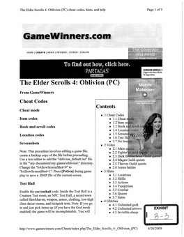 Oblivion (PC) Cheat Codes, Hints, and Help Page 2 of 5