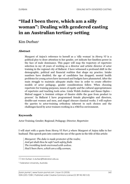 Dealing with Gendered Casting in an Australian Tertiary Setting