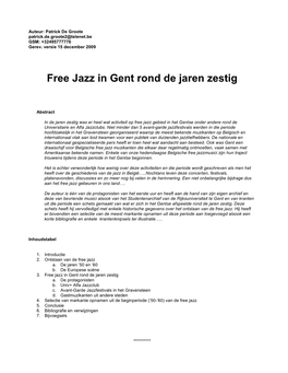 Free Jazz in Gent Rond De Jaren Zestig