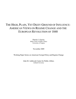 The High, Plain, Yet Dizzy Ground of Influence: American Views on Regime Change and the European Revolution of 1848