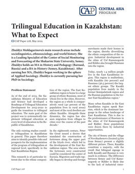 Trilingual Education in Kazakhstan: What to Expect CAP Paper 218, May 2019