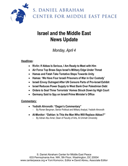 Israel and the Middle East News Update