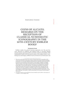 Coins of Alciato. Remarks on the Reception of Classical Numismatic Iconography in the 16Th-Century Emblem Books 1