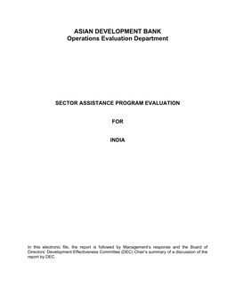 Sector Assistance Program Evaluation for the Transport Sector in India—Focusing on Results