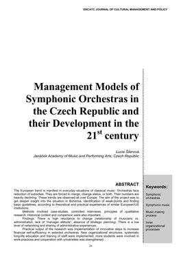 Management Models of Symphonic Orchestras in the Czech Republic and Their Development in the 21St Century