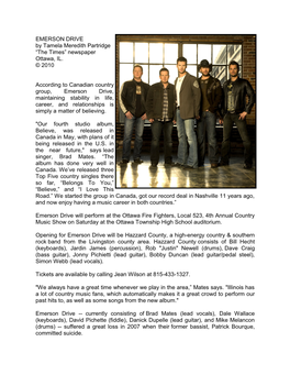 EMERSON DRIVE by Tamela Meredith Partridge “The Times” Newspaper Ottawa, IL