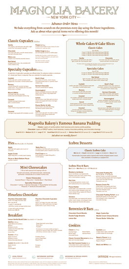 Magnolia Bakery Advance Order Menu