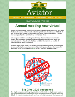 Annual Meeting Now Virtual