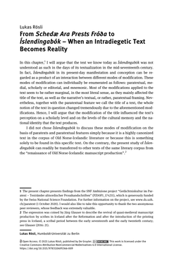 From Schedæ Ara Prests Fróða to Íslendingabók – When an Intradiegetic Text Becomes Reality