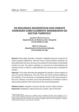 Os Recursos Xeográficos Non Oriente Ourensán Como Elemento Dinamizador Do Sector Turístico1