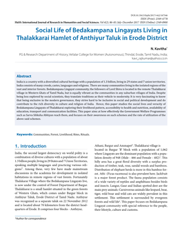 Social Life of Bedakampana Lingayats Living in Thalakkarai Hamlet of Anthiyur Taluk in Erode District