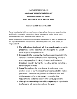 1. the Wide Dissemination of Full Time Openings Via Our Radio Properties, On‐Line Classified Advertising and the Use of Other Appropriate Job Sources