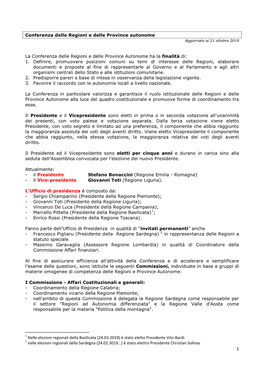 Conferenza Delle Regioni E Delle Province Autonome La Conferenza Delle Regioni E Delle Province Autonome Ha La Finalità Di: 1