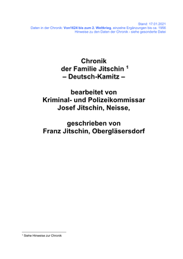 Chronik Der Familie Jitschin 1 – Deutsch-Kamitz – Bearbeitet Von