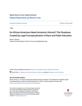 Do African-Americans Need Immersion Schools? the Paradoxes Created by Legal Conceptualization of Race and Public Education