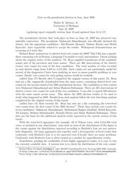 Note on the Presidential Election in Iran, June 2009 Walter R. Mebane