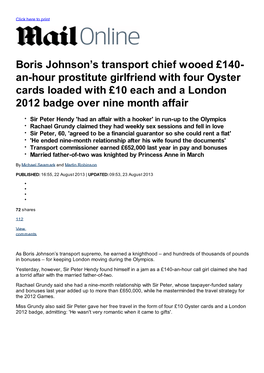 Boris Johnson's Transport Chief Wooed £140- An-Hour Prostitute Girlfriend