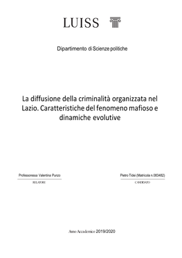 La Diffusione Della Criminalità Organizzata Nel Lazio