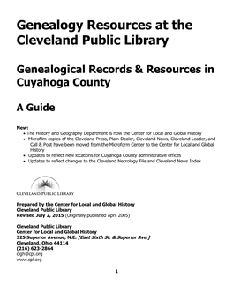 Genealogy Resources at the Cleveland Public Library