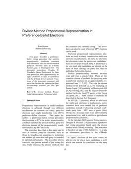 Divisor Method Proportional Representation in Preference-Ballot Elections