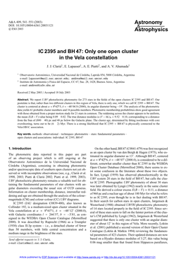 IC 2395 and BH 47: Only One Open Cluster in the Vela Constellation